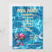 ピンクお洒落フラミンゴ誕生日招待状 招待状 (正面)