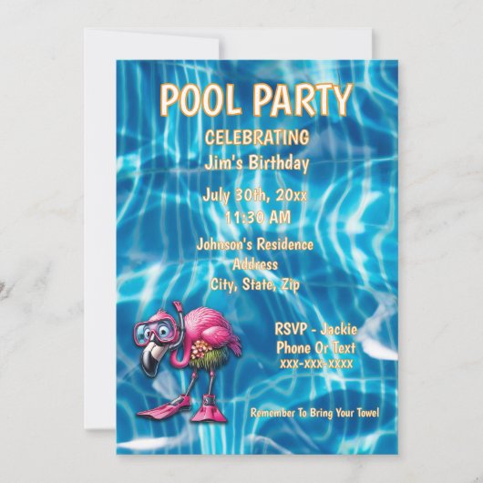 ピンクお洒落フラミンゴ誕生日招待状 招待状 (正面)