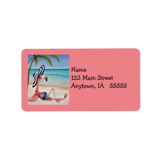 ピンクお洒落フラミンゴNo.1水彩画 ラベル (正面)