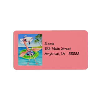 ピンクお洒落フラミンゴNo. 3水彩画 ラベル