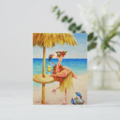 ピンクお洒落フラミンゴNo. 4水彩画 ポストカード (スタンド正面)