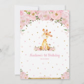 ピンクお洒落フローラキリンの女の子の誕生日パーティー 招待状 (裏面)