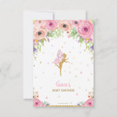ピンクお洒落フローラフェアリーベビーシャワー誕生日 サンキューカード (裏面)
