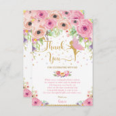 ピンクお洒落フローラフェアリーベビーシャワー誕生日 サンキューカード (正面/裏面)