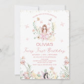ピンクお洒落フローラフェアリー第1誕生日 招待状 (正面)