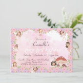 ピンクお洒落フローラフェアリー1歳の誕生日 招待状 (スタンド正面)