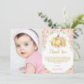 ピンクお洒落フローラリトルカボチャ誕生日 サンキューカード (スタンド正面)