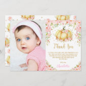 ピンクお洒落フローラリトルカボチャ誕生日 サンキューカード (正面/裏面)