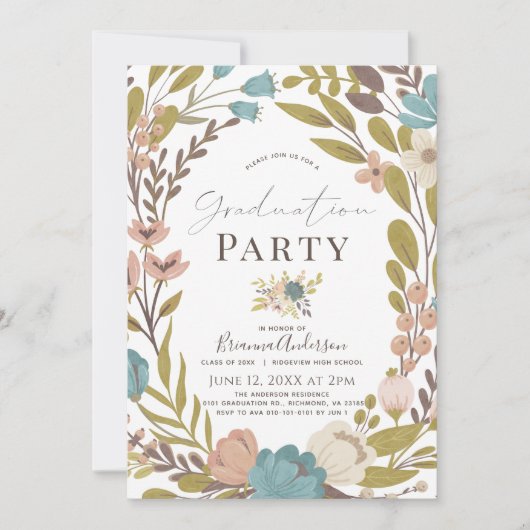 ピンクお洒落フローラ卒業 招待状 (正面)