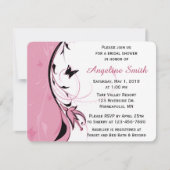 ピンクお洒落フローラ蝶ブライダルシャワー 招待状 (正面)