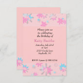 ピンクお洒落フローラ誕生日招待状 招待状 (正面/裏面)