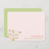 ピンクお洒落フローラ開花シックな女の子ベビーシャワー サンキューカード (正面/裏面)