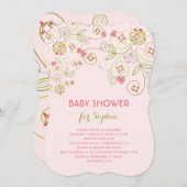 ピンクお洒落フローラ開花シックな女の子ベビーシャワー 招待状 (正面/裏面)