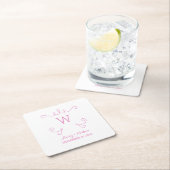 ピンクお洒落フローリッシュモノグラム紙コースター スクエアペーパーコースター (インサイチュ)