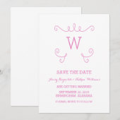 ピンクお洒落フローリッシュ日付保存招待状 招待状 (正面/裏面)