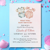 ピンクお洒落ブルーのベビー衣装ジェンダーリビール 招待状