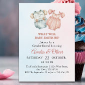 ピンクお洒落ブルーのベビー衣装ジェンダーリビール 招待状