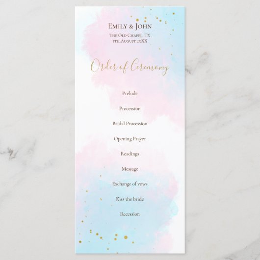ピンクお洒落ブルーウォーターの色パステル結婚ズ プログラム (正面)