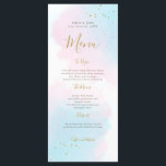 ピンクお洒落ブルーウォーター金ゴールドスプラッシュ結婚ズ メニュー<br><div class="desc">ピンクとブルーのブレンドのこれらの豪華なパステルの水色は、少し釉薬の金ゴールドスプラッシュは、確かに我々は知っている愛と夏の怠惰なぼやけた日を思い出させるだろう！これらの招待状は美しい夏に理想的結婚だ！タイポグラフィの「メニュー」とコースの見出しはエレガントスクリプトで、残りの単語は小さなセリフで書かれている。すべてのタイポグラフィパーソナライズされたは簡単であり、あなたが望む文字の色を変更することができますもしよクリックり追加選択カスタマイズオプション。パステルかわいらしや金ゴールド紙吹雪も逆になっている。</div>