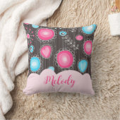 ピンクお洒落ブルーハートと花フローラ名 クッション (ブランケット)