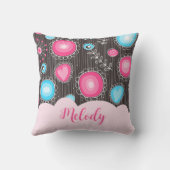 ピンクお洒落ブルーハートと花フローラ名 クッション (裏面)