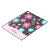 ピンクお洒落ブルーハートと花フローラ名 ノートブック (左側)