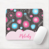 ピンクお洒落ブルーハートと花フローラ名 マウスパッド (マウス)
