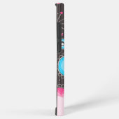 ピンクお洒落ブルーハートと花フローラ名 SAMSUNG GALAXYケース (右側面)