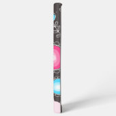 ピンクお洒落ブルーハートと花フローラ名 SAMSUNG GALAXYケース (左側面)