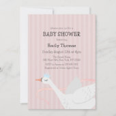 ピンクお洒落プリンセススストライプワンベイビーシャワー 招待状 (正面)