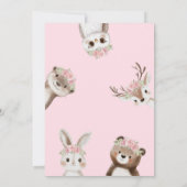 ピンクお洒落ボホウッドランドガールベビーシャワー 招待状 (裏面)