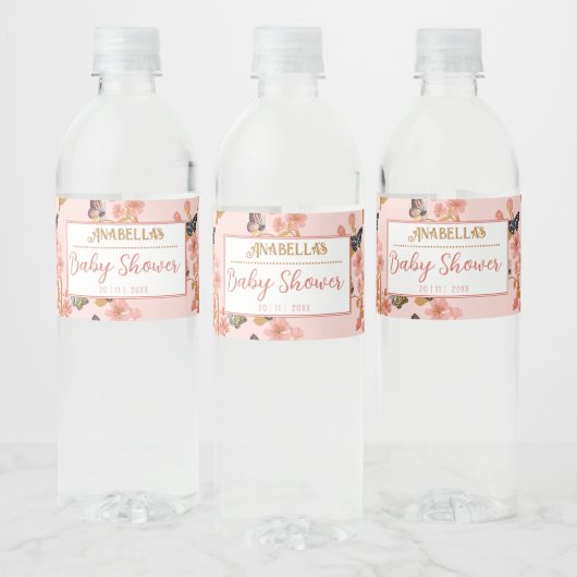 ピンクお洒落ボホバタフライガールベビーシャワー ペットボトルラベル (ボトル)