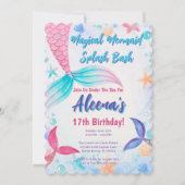 ピンクお洒落マーメイドテール17誕生日 招待状 (正面)