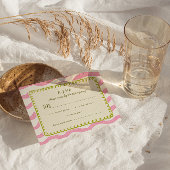 ピンクお洒落モダンとグリーンの結婚式RSVPカード 出欠カード