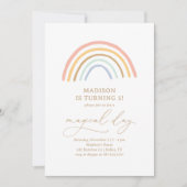 ピンクお洒落レインボーガールバースデーパーティー 招待状 (正面)