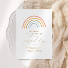 ピンクお洒落レインボーガールバースデーパーティー 招待状