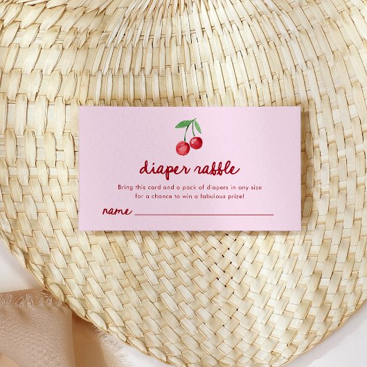 ピンクお洒落レトロさくらんぼ | おむつラッフル エンクロージャーカード