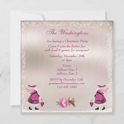 ピンクお洒落レトロサンタクリスマスパーティー招待状 招待状 (裏面)