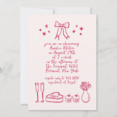 ピンクお洒落レトロボウドードルブライダルシャワー 招待状 (正面)