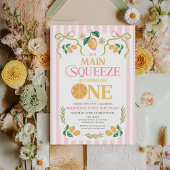 ピンクお洒落レモンのメイン絞り1st誕生日 招待状