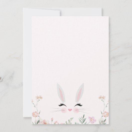 ピンクお洒落ワイルドフラワーズバニーの誕生日 招待状 (裏面)