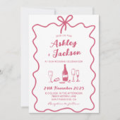 ピンクお洒落手引き弓結婚式招待状 招待状 (正面)