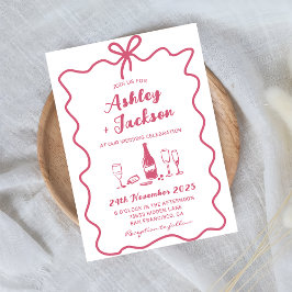 ピンクお洒落手引き弓結婚式招待状 招待状