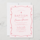ピンクお洒落手引き洗礼招待状 招待状 (正面)