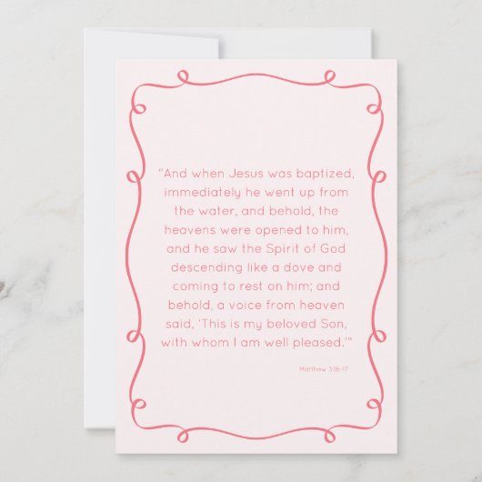 ピンクお洒落手引き洗礼招待状 招待状 (裏面)