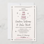 ピンクお洒落手描きケーキ&手書きスクリップ 招待状 (正面)