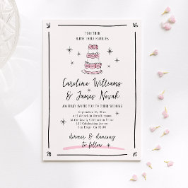 ピンクお洒落手描きケーキ&手書きスクリップ 招待状