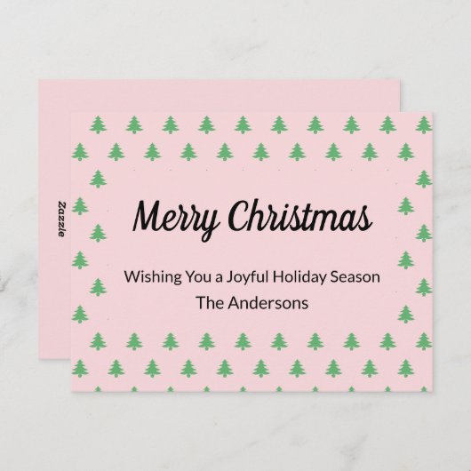 ピンクお洒落淡い色のと緑のクリスマスツリー シーズンカード (正面/裏面)