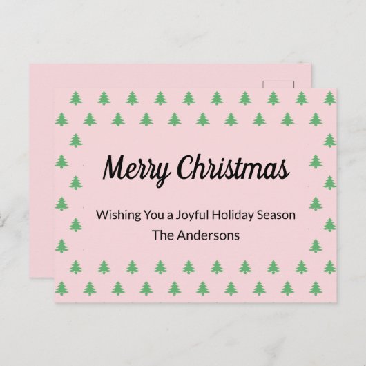 ピンクお洒落淡い色のと緑のクリスマスツリー シーズンポストカード (正面/裏面)
