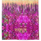 ピンクお洒落紫グリッター金ゴールドドリップモノグラム シャワーカーテン (正面)